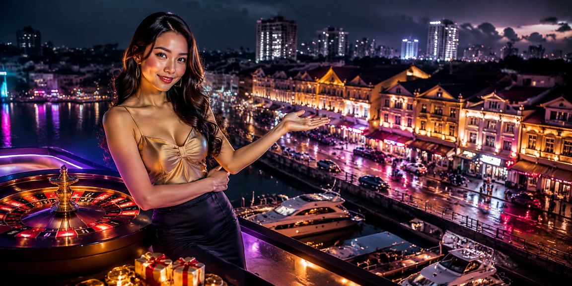 Permainan roulette Ipoh Meja permainan roulette di Ipoh dengan pencahayaan neon gaya moden